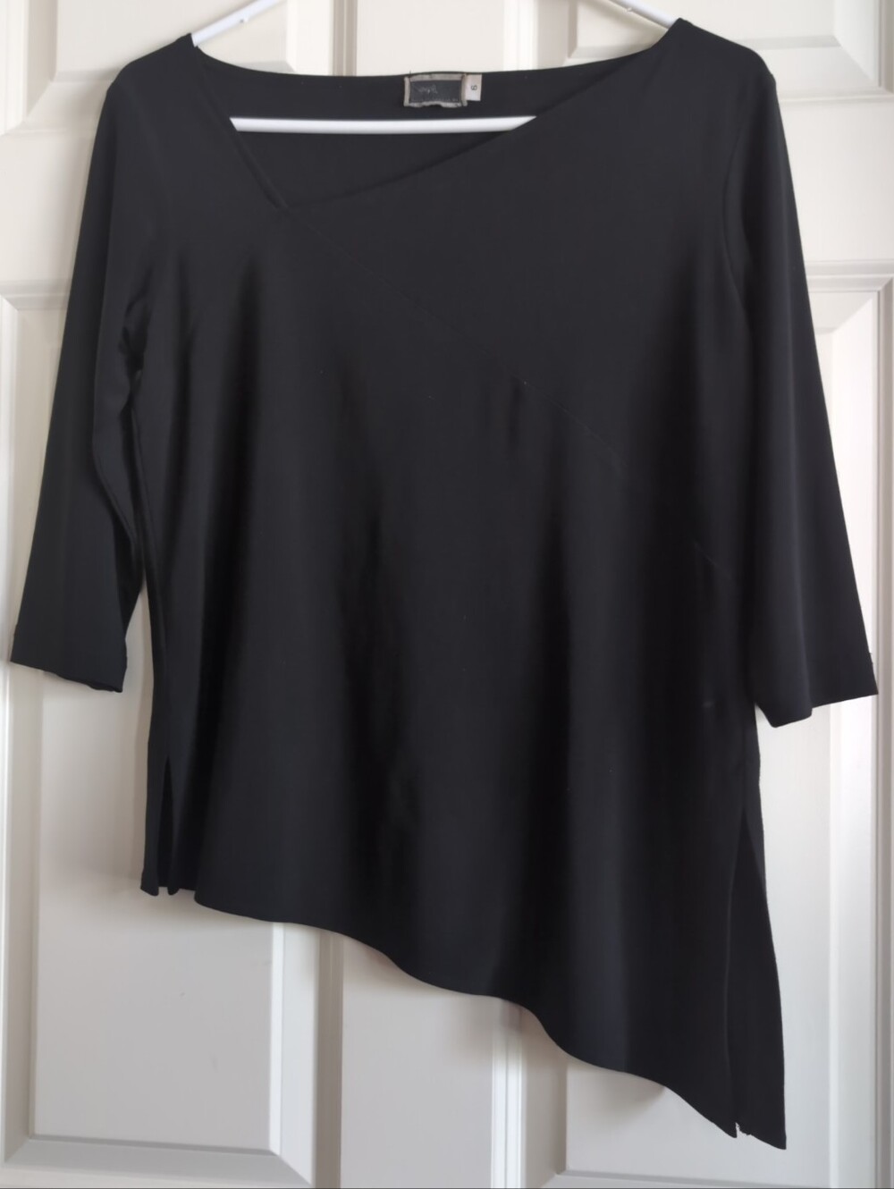 Black Sympli asymmetrical hem top with 3/4 sleeves